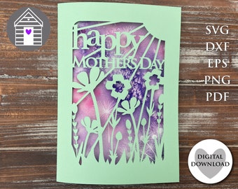 Floral Mothers Day Card SVG DIY Laser Cut File for Cricut DIY Papercut Card for Mum Mom Mam Digital Download Template