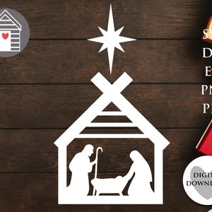 Archivo SVG de María y José con el Niño Jesús para cortar en Navidad - Escena de la Natividad - EPS - PNG - Dxf - Archivo PDF - Descarga digital - Cricut - Archivo cortado con láser