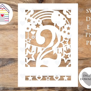 SVG 2.Geburtstagskarte | Digital Schnitt Datei -EPS -PNG-Dxf-Pdf Datei | Machen Sie Ihre eigene Karte und personalisieren Sie mit Cricut | Scherenschnitt Design | 2