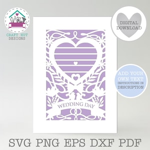 SVG Wedding Personalized Greetings Card Digital Cut File EPS Pdf PNG Dxf file Make Your Own Detailed Bridal Papercut Marriage Card Template