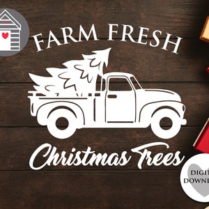 SVG クリスマス ツリー トラック デジタル カット ファイル EPS PNG Pdf Dxf ファイル プロッター テンプレート Cricut ツリー販売 農場の新鮮な農家 レーザー カット ファイル