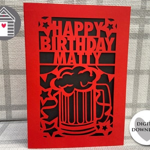 Happy Birthday Beer Mug Card SVG Beer Tankard Card for Him DIY Greetings Card Papercut Personalised Cricut Laser Cut image 4
