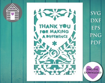 Thank You Card SVG Teacher Appreciation Laser Cut Greetings Card Nurse Gratitude DIY Papercut for Cricut and Silhouette