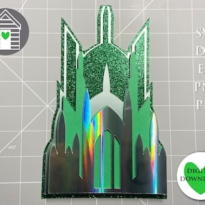 SVG 3D エメラルド キャッスル ケーキ トッパー デジタル ダウンロード カット ファイル Cricut レーザー カッティング マシン Eps Dxf PNG Pdf ウィキッド キャッスル オズ シティ アイス パレス