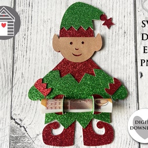 SVG Christmas Elf Money Card File di taglio - EPS - PNG - Dxf Download digitale file - Money Note Cash Holder - Dollar Note Card - Decorazione per albero