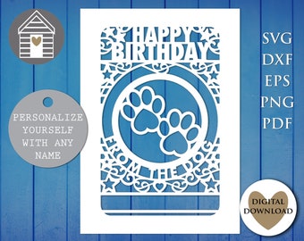 Paw Prints Birthday Card SVG: Personalized Papercut From The Dog (Digital Download)