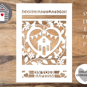 Cartão de batismo SVG - Arquivo de corte digital -EPS -PNG-Dxf - Faça seu próprio cartão personalizado - Cricut Papercut