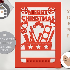 Cartão de bolsa de maquiagem SVG Feliz Natal filha | Personalize seu cartão | Arquivo de corte digital -EPS -Png-Dxf-Pdf | Cartão de corte de papel com Cricut