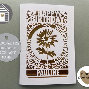 Fleur de novembre, mois de naissance, SVG - Chrysanthème | de papier découpé personnalisé | Fichier numérique découpé EPS-PNG-Dxf-Pdf | Carte Joyeux anniversaire