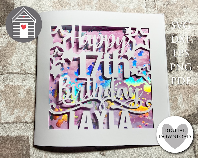 SVG Happy 17th Birthday Card Personalize Your Card With a - Etsy