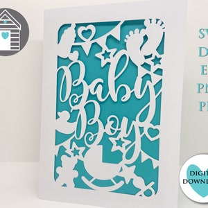 Carte SVG nouveauté bébé garçon - nouvelle arrivée conception de carte de voeux - fichier numérique - EPS - fichier PNG-Dxf - homme - baby shower - fête de révélation de sexe