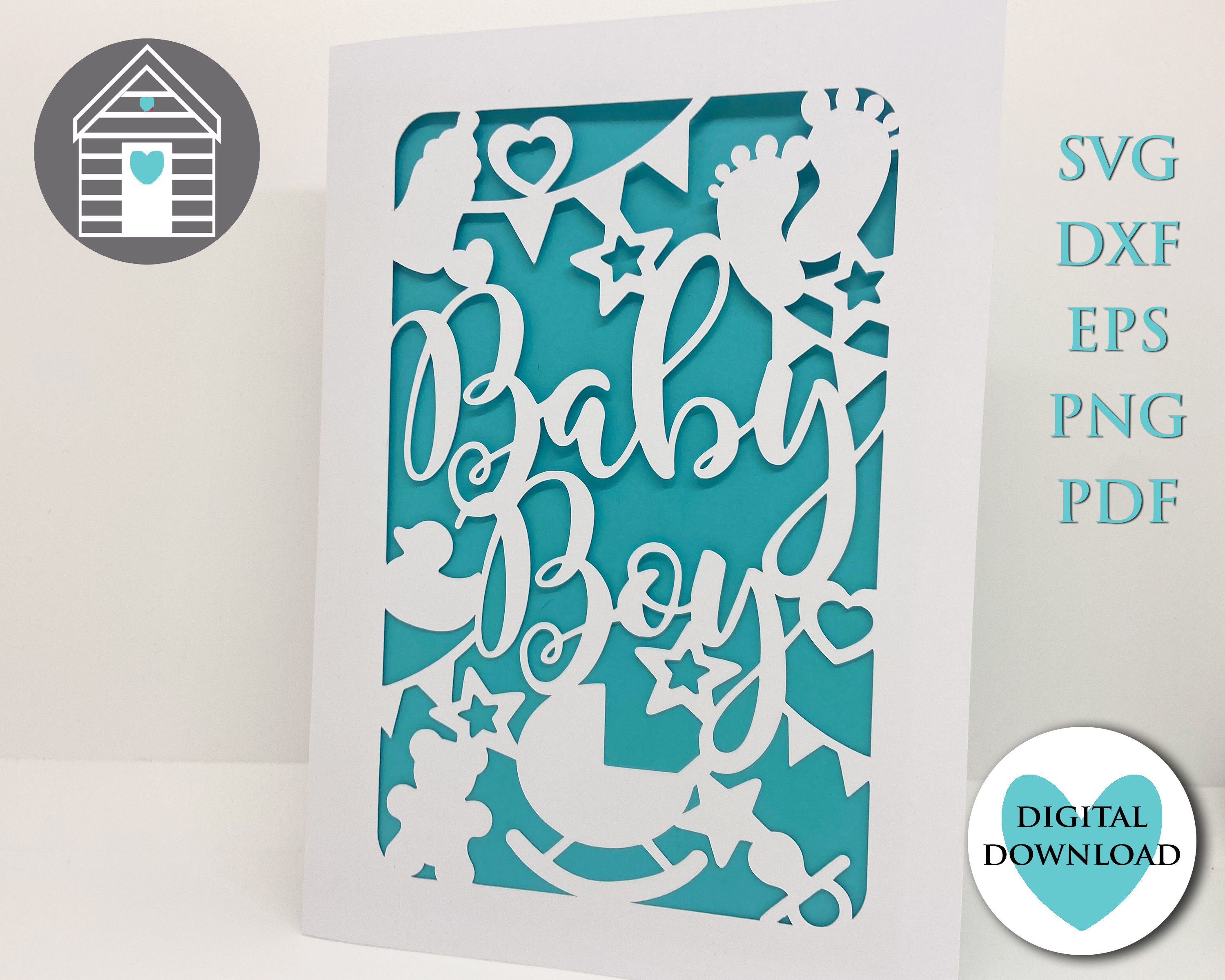 SVG New Baby Boy Card - New Arrival Greetings Card Design - Digital Cut File -EPS -PNG-Dxf file - Male - Baby Shower - Gender Reveal Party