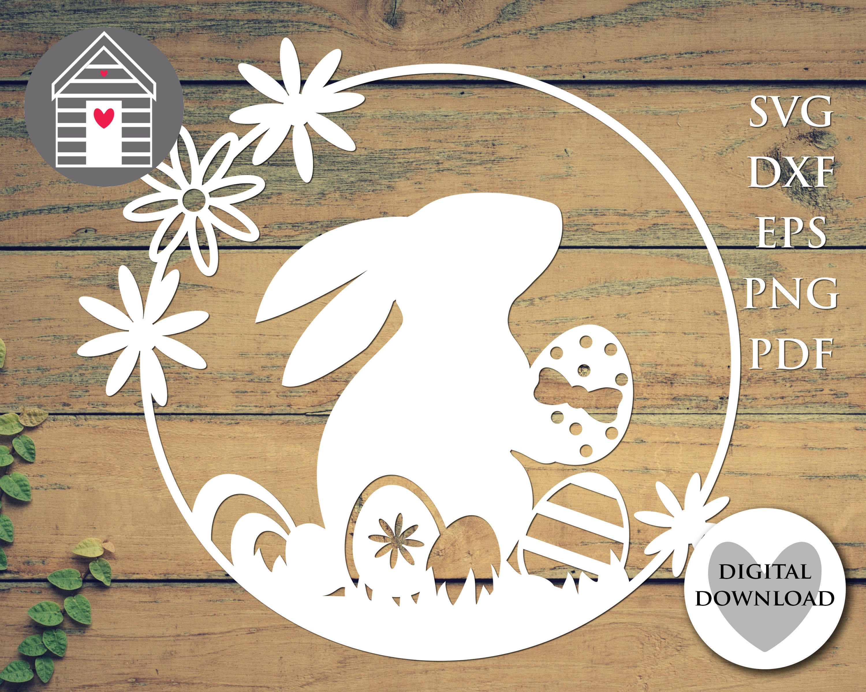 Easter Bunny SVG Laser Cut Template Rabbit Spring Flower Wreath Floral ...