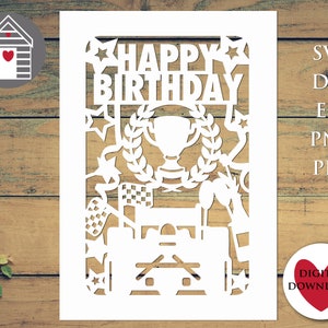 SVG Formel 1 Rennsportwagen - Alles Gute zum Geburtstag Grußkarte - Digital Cut File - Eps - Png-Dxf Datei - DIY Papierschnitt Design für Cricut