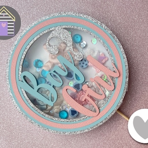 SVG 3D Shaker taarttopper digitaal gesneden bestand Cricut lasersnijmachine Eps Dxf Png Babyshower jongen of meisje geslacht onthullen partij tweeling