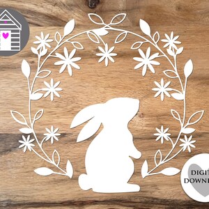 SVG Frühling Kaninchen im Blumenkranz - Osterhase mit Blumen - Digital Cut Datei -EPS -PNG-Dxf Datei - Frohe Ostern Clip Art Datei