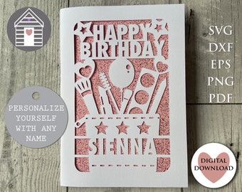 Happy Birthday Makeup Bag Card SVG Personalised Birthday Card Template DIY Papercut Card Design for Cricut and Laser Cut