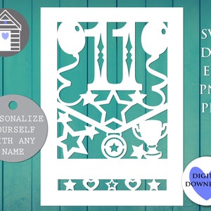 SVG 11. Geburtstagskarte | Digital Schnitt-Datei -Eps -Png-Dxf-Pdf Datei | DIY & Personalisieren mit Cricut | Trophäe Medaillon Auszeichnung | Alter 11