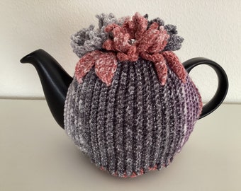 Large Crochet Grey Tea Cosy / 6 to 10 Cup Tea Cozy / Flower Tea Cosy