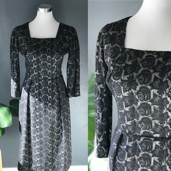 1950s Black Rose Vintage Wiggle Dress