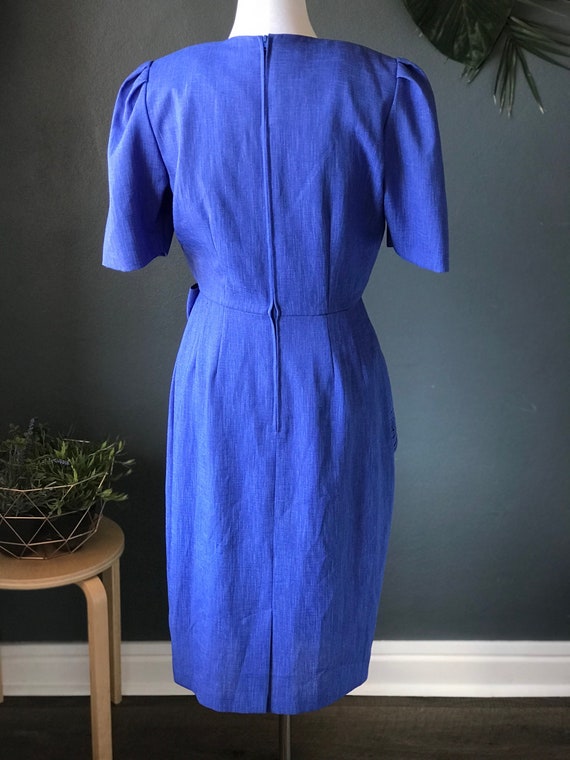 Royal Blue 1980s Asymmetrical Peplum Power Dress - image 5