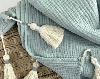 TUTTiFRUTTi warme Musselin-Decke 3-fach gewebt , Swaddle-Decke, Pucktuch, Picknick Decke, Strandtuch, Tagesdecke, 100% Baumwolle Ökotex