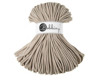 Bobbiny Premium 5mm Braided Cord Beige, Crochet, Macrame Cord 100m/108yds