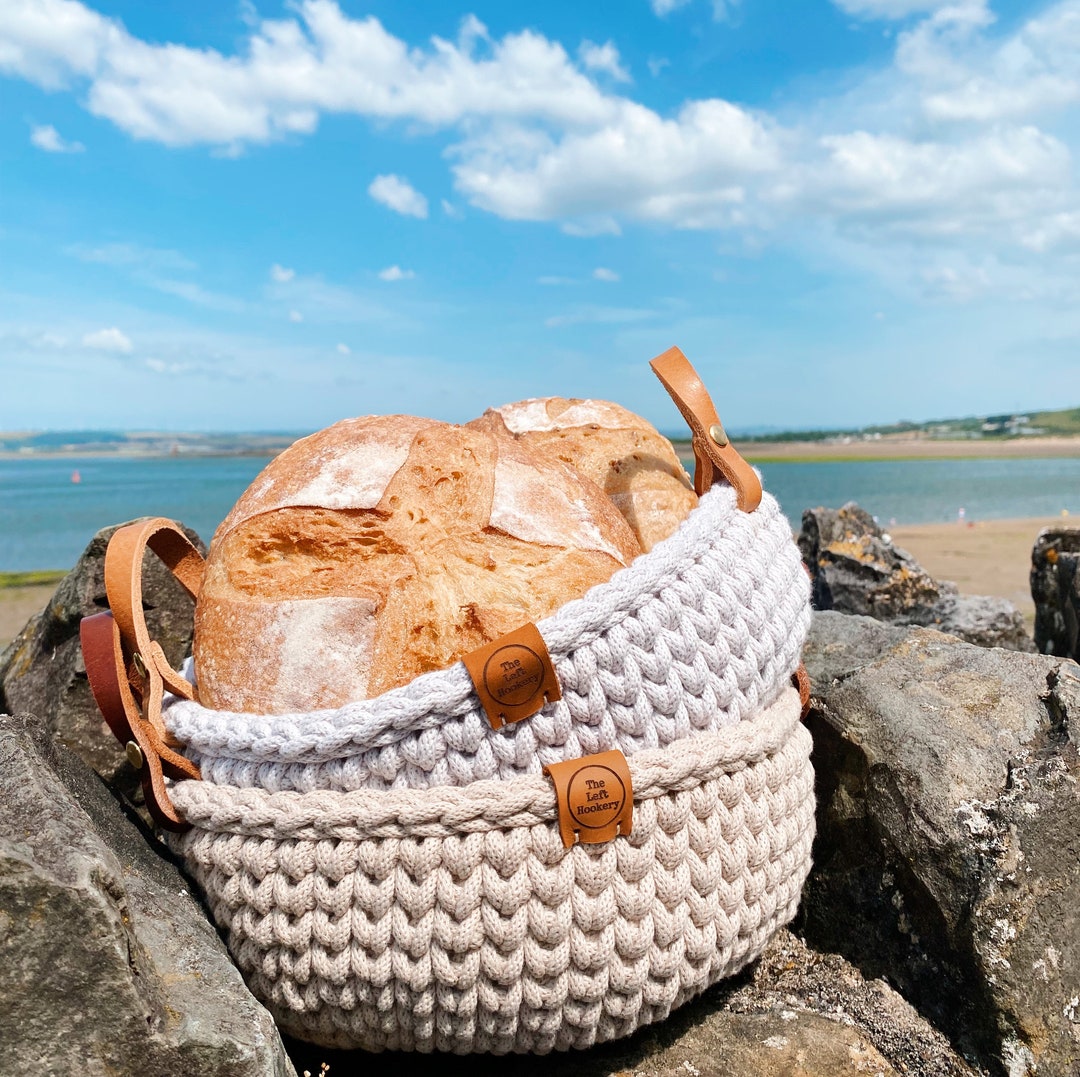 Crochet Bread Basket, Handmade Basket, Crocheted Basket, Storage Basket ...
