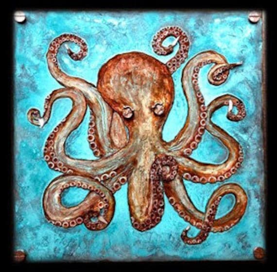 タコの絵画 埋め込みツールを使用したオリジナルの立体彫刻アート