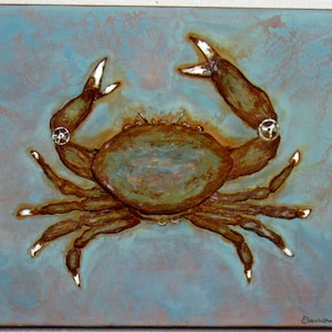 Crab Original Art Nautical Decor Maryland Crab Painting Rust and Patinas Sculpted Mixed Media real tools and blades by Elese Whall