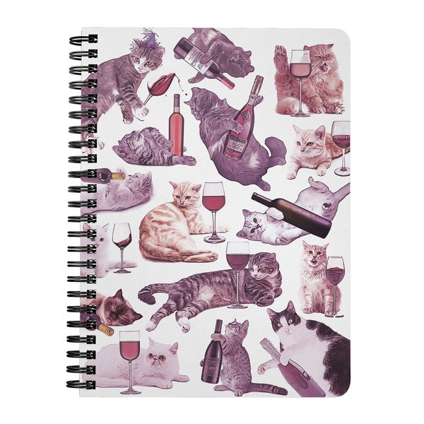 Cats with Wine Spiral Notebook - 5x7"  Funny Unique Lined Journal - Notebooks and Journals - Funny Gift for Her Gifts for Writer