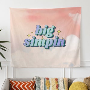 Big Simpin Tapestry - Funny Saying Wall Hanging for College Dorm, Simp Meme Home Decor, Pink Cloud y2k Aesthetic Wall Art, Festival Flag