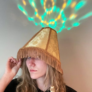 Gold LED Lampshade Hat Funny Costume Hat with Sound Activated Party Lights, Unique Festival Outfit Accessory, Rave Hat image 2