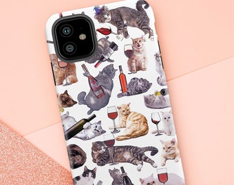 Cats with Wine iPhone 11 Case - Funny iPhone 11 Pro Case, Cat Meme iPhone 11 Pro Max Tough Case, Funny Phone Cases for Women, Cat Lovers