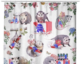 Possums and Beer Shower Curtain | Funny College Dorm Bathroom Decor, Meme Bathroom Curtain, Funny Animals & Alcohol Bath Curtains