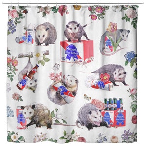 Possums and Beer Shower Curtain | Funny College Dorm Bathroom Decor, Meme Bathroom Curtain, Funny Animals & Alcohol Bath Curtains