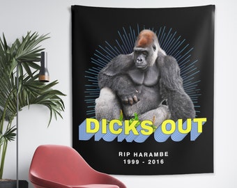 Dicks Out for Harambe Wall Tapestries - Funny College Dorm Wall Hanging for Guys, Gorilla Meme Festival Tapestry, Weird Humor Home Decor