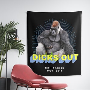 Dicks Out for Harambe Wall Tapestries - Funny College Dorm Wall Hanging for Guys, Gorilla Meme Festival Tapestry, Weird Humor Home Decor