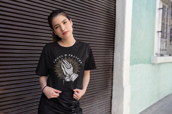 Thots and Prayers T-shirt - Praying Shocker Hands Holding Buttplug