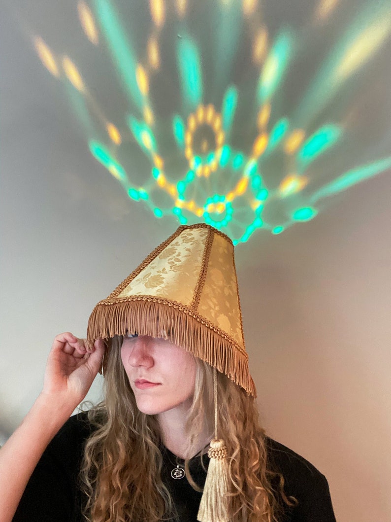 Gold LED Lampshade Hat Funny Costume Hat with Sound Activated Party Lights, Unique Festival Outfit Accessory, Rave Hat image 2