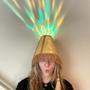 Gold LED Lampshade Hat Funny Costume Hat with Sound Activated Party Lights, Unique Festival Outfit Accessory, Rave Hat image 8