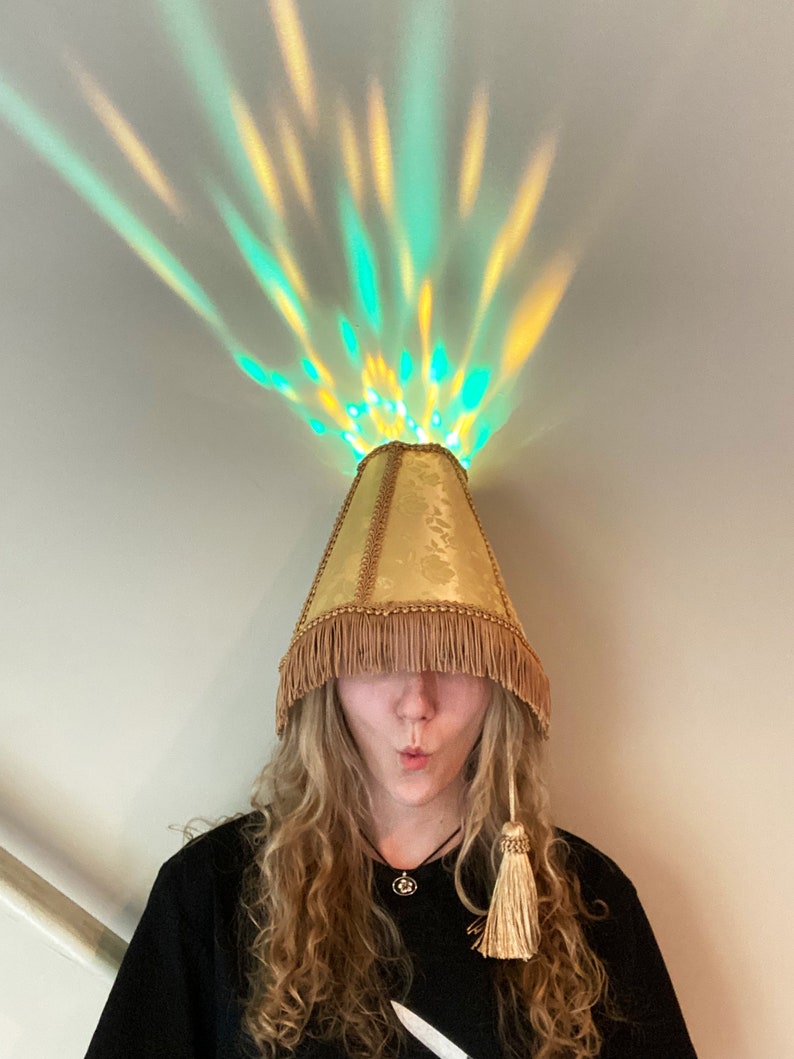 Gold LED Lampshade Hat Funny Costume Hat with Sound Activated Party Lights, Unique Festival Outfit Accessory, Rave Hat image 8