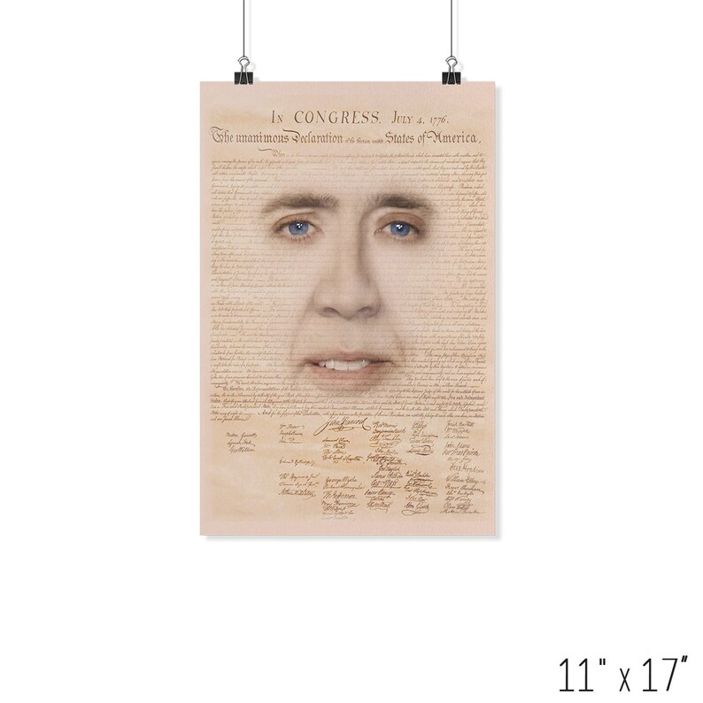 Nicolas Cage Declaration of Independence Poster Funny Meme | Etsy