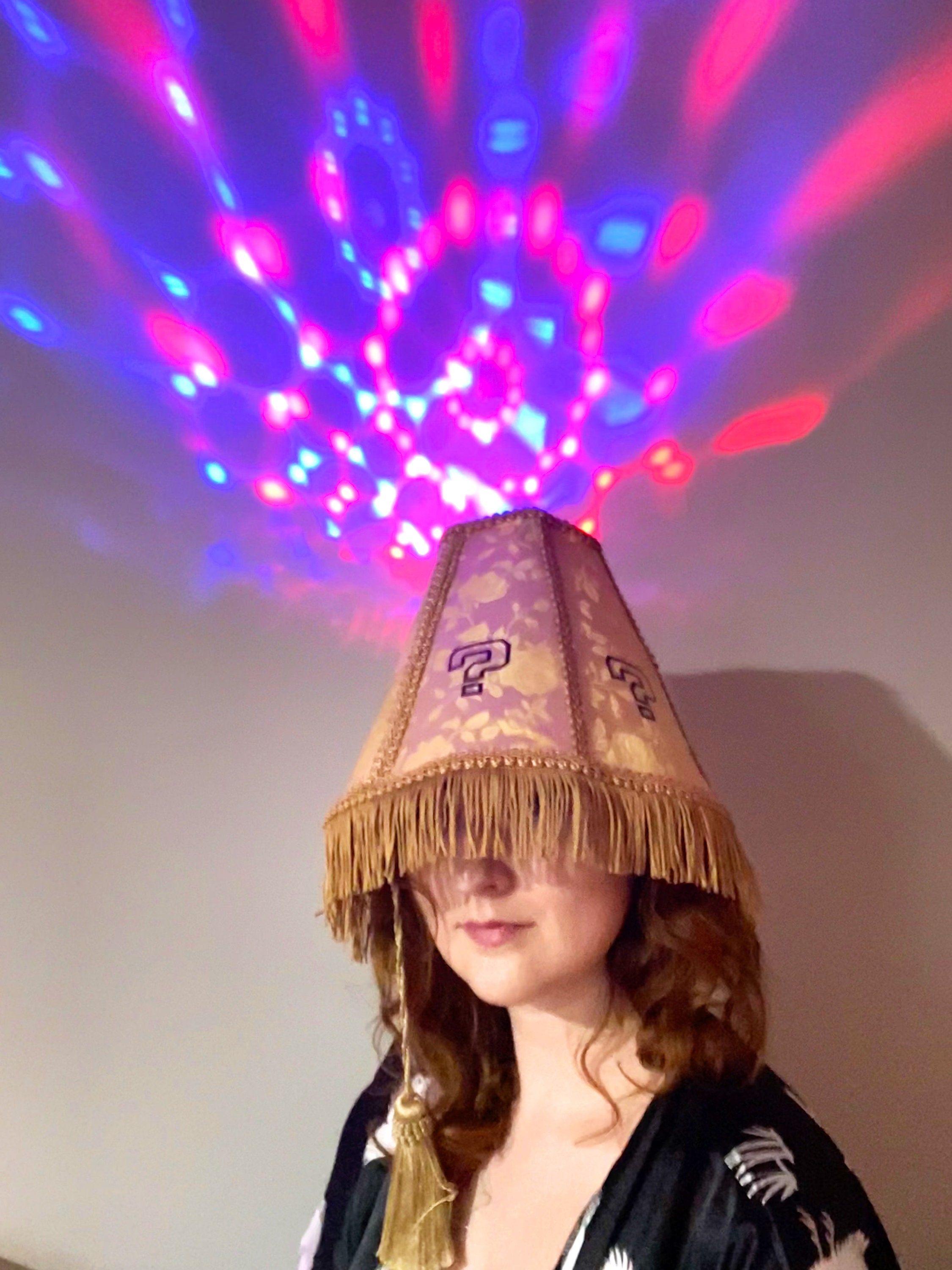 Gold Question Mark LED Lampshade Hat - Funny Lamp Costume