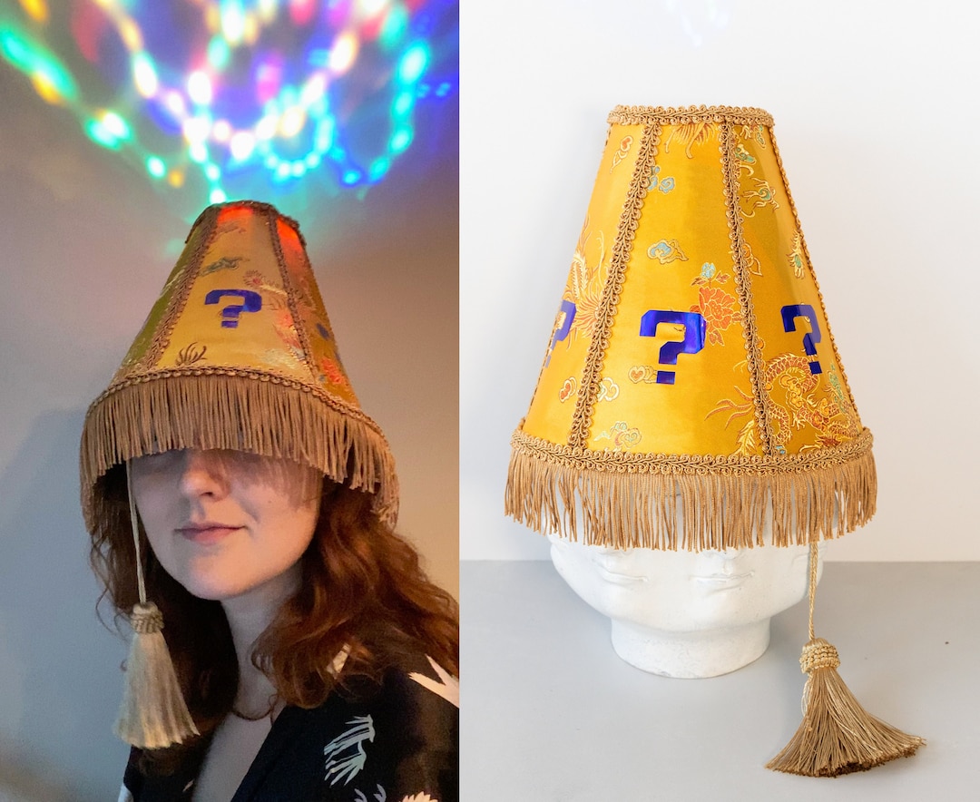 Question Mark Lampshade Hat With LED Party Lights Gold Oriental Lamp