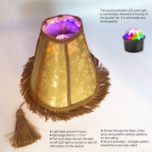 Gold LED Lampshade Hat Funny Costume Hat with Sound Activated Party Lights, Unique Festival Outfit Accessory, Rave Hat image 3