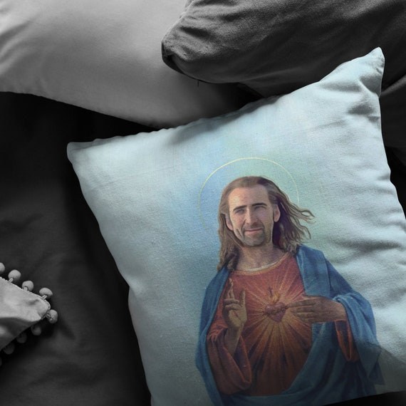 Nic Cage as Jesus Throw Pillow Pillow Nic Cage as Jesus Throw Pillow Pillow