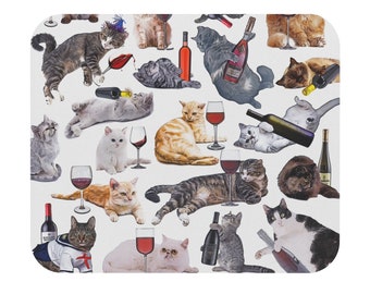 Funny Cats with Wine Mouse Pad - Cat Meme Mouse Mat, 9x8&quot; Animal Desk Mat, Humor Gaming Mousepad, Unique Mouse Pad, Funny Home Office Decor