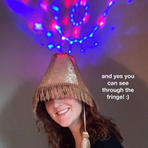 Gold LED Lampshade Hat Funny Costume Hat with Sound Activated Party Lights, Unique Festival Outfit Accessory, Rave Hat image 5