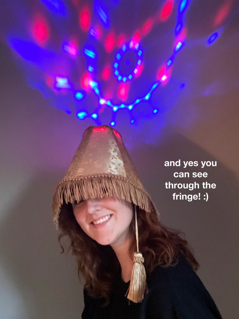 Gold LED Lampshade Hat Funny Costume Hat with Sound Activated Party Lights, Unique Festival Outfit Accessory, Rave Hat image 5